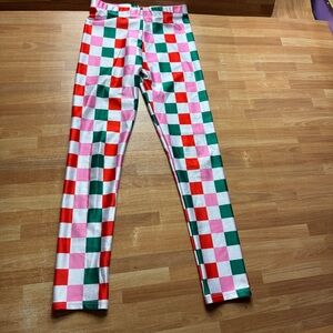 Gold sheep checkered leggings, Christmas theme, size med